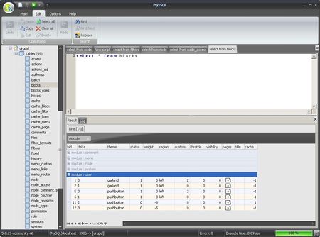 Interactive SQL for MySQL main window