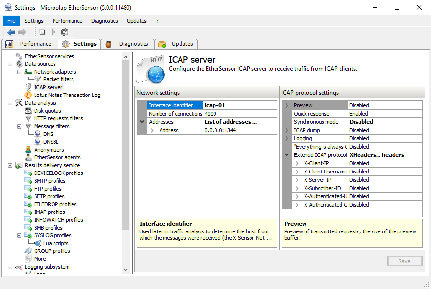 ICAP service, configuration.