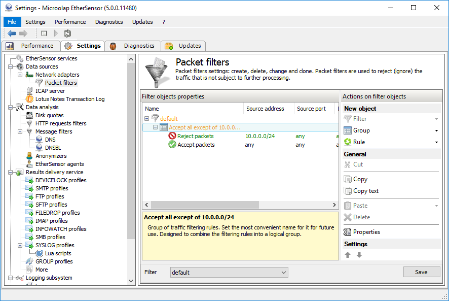 BPF filter settings.